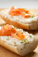 Sandwiches - bread with cream cheese and salmon