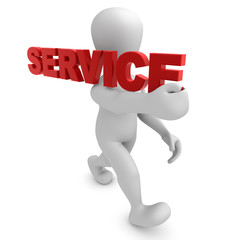 Pequeño Hombre 3d Llevando texto SERVICE en su hombro