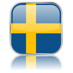 Swedish Square Flag Button (vector with reflection)