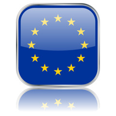 European Union Square Flag Button (vector with reflection)