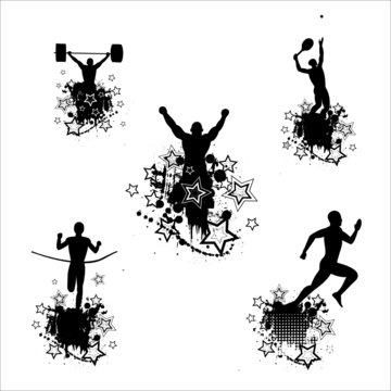 Silhouettes of the athletes on abstract background .