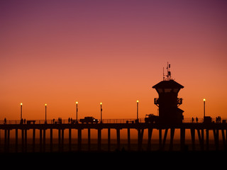 huntington pier tower sunset