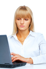 Portrait of woman working on a laptop