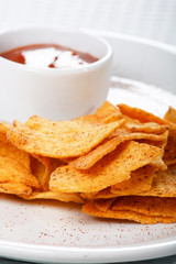 tortilla chips with hot salsa mexicana