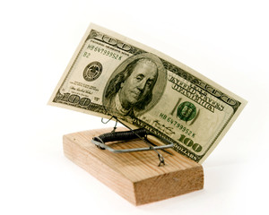 dollar banknote in a mousetrap
