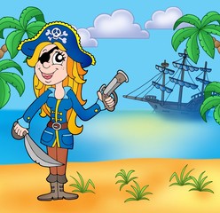 Piratenmeisje op het strand 3