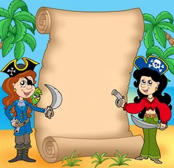 Papier Peint photo autocollant Pirates Filles pirates avec parchemin 1