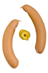 Fröhliche Würstchen mit Senf