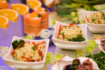 Chinese cuisine with rice and seafood