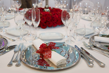 Romantic dinner with red roses