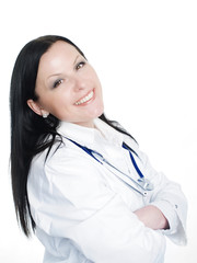 smiling brunette doctor woman with stethoscope