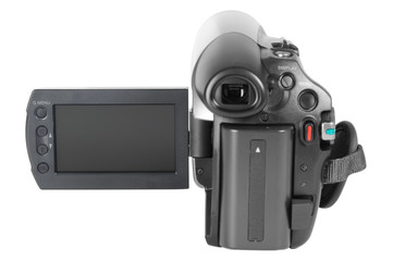 Video camera. Clipping path.