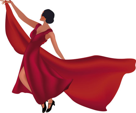 dancing girl and a red fabric