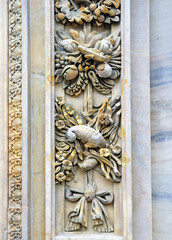 Italy, Milan cathedral wall details.