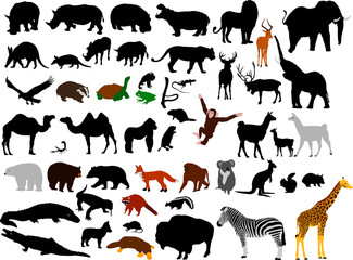 collection of wild animals vector silhouettes