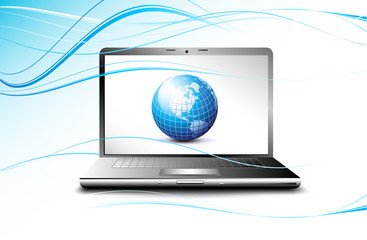 laptop displaying earth globe, vector business concept