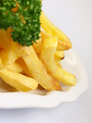 French fries on white background