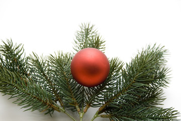 Kugel auf Tannenzweige