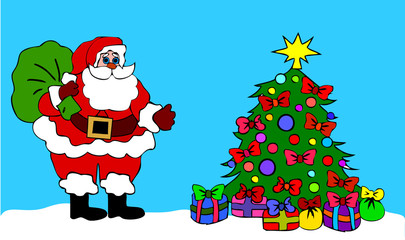 Weihnachtsmann am geschmückten Baum