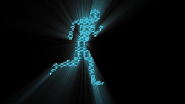 Binary numbers forming silhouette running