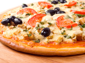 home pizza with tomato and eggplant  Closeup