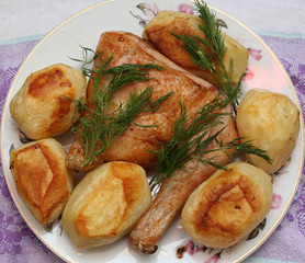 Chicken leg with potatoes
