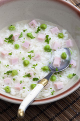 smoked meat bouillon with peas and rice