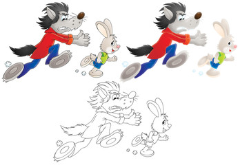 Grey Wolf pursue Hare © Alexey Bannykh