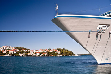 Bow of cruise ship moored at Dubrovnik