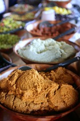 Detail of spices bowl in the marketplace
