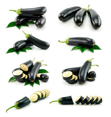 Set of Ripe Aubergines Vegetable Isolated on a White