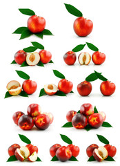 Set of Ripe Peaches (Nectarine) Isolated on White