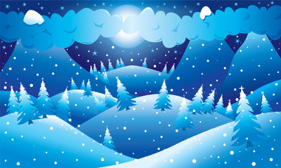 Fototapeta na wymiar Mountainous night winter scene. Vector illustration.