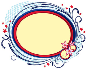 oval frame around with swirl in blue red colour