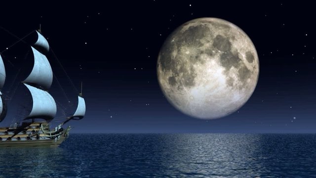 Segelschiff mit Mond