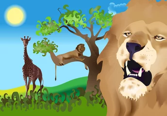 Rideaux tamisants Zoo Lions et girafe