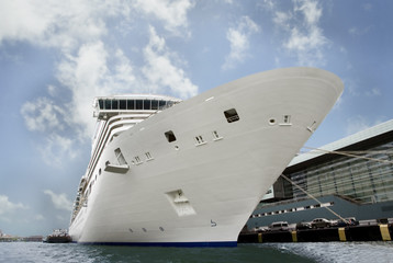 Giant cruise shipped moored at a dock