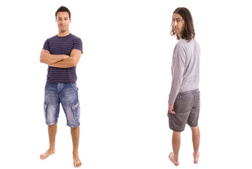 Two young casual man full body on a white background