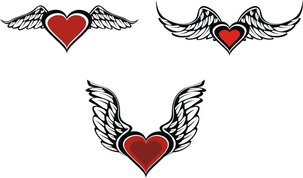 winged heart colorful tattoo set in vector format