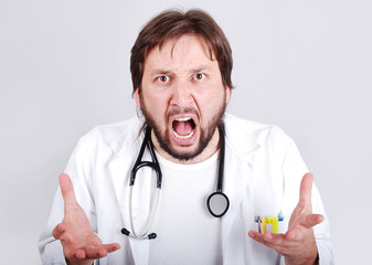 Young male doctor is shouting