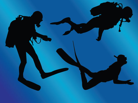 scuba divers with background - vector