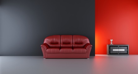 Red Couch to face a blank wall