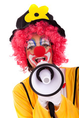 Funny clown with a megaphone