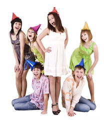 Fototapeta premium Group of people celebrate birthday. Isolated.
