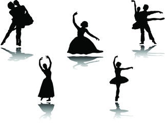 ballerinas collection with reflection - vector