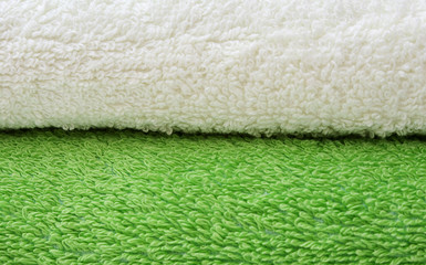 Grean and white bath towels texture background