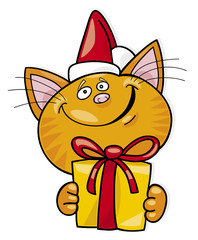 santa cat with gift