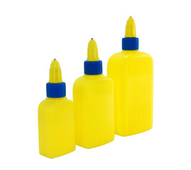Three bottle to glue on a white background, close-up