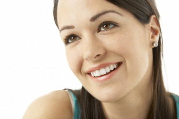 Studio Portrait Of Laughing Woman