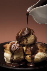 Ice Cream Filled Profiteroles w/ Melted Chocolate